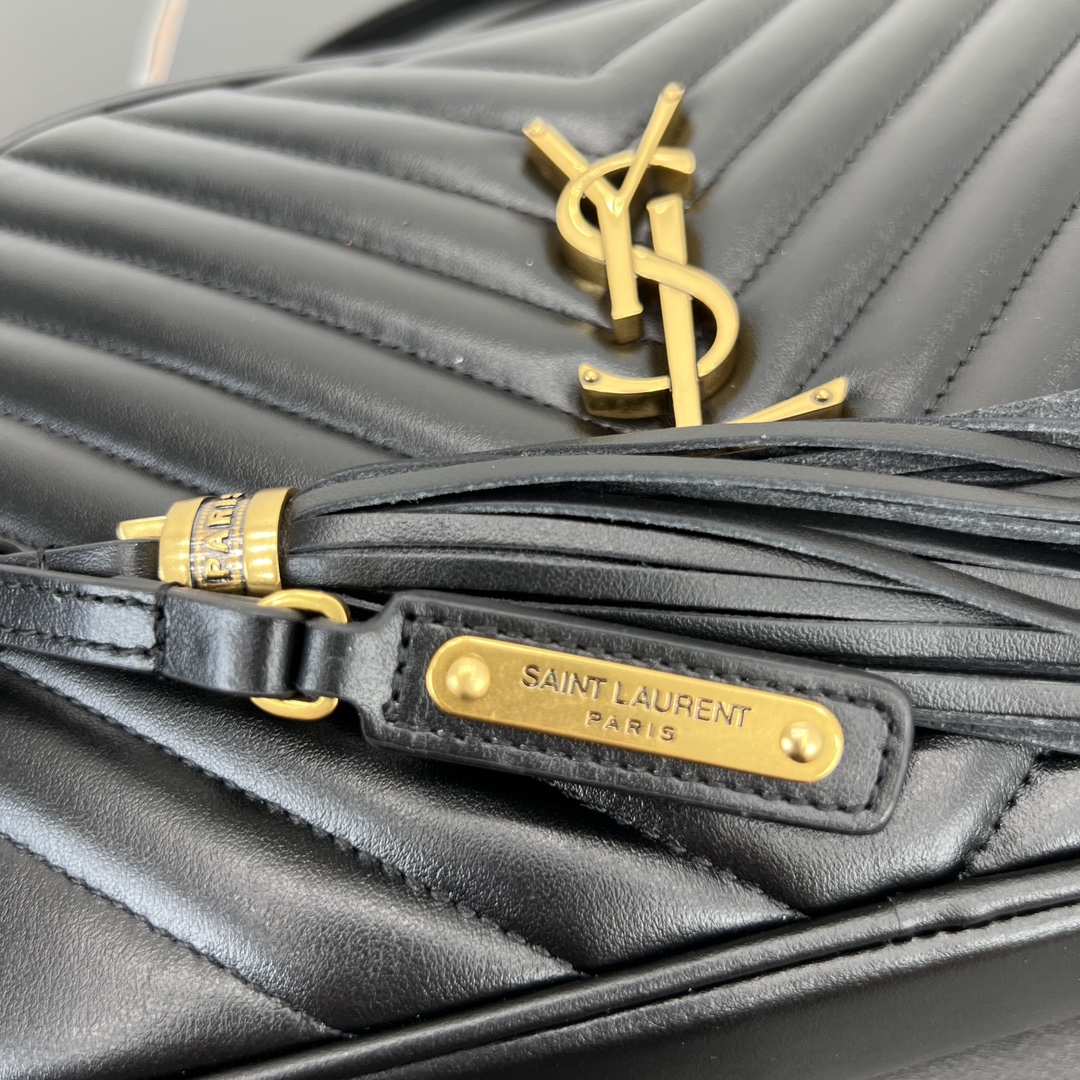 Saint Laurent LOU Camera Quilted Calfskin Shoulder Bag Handbag Black 715232 Gold